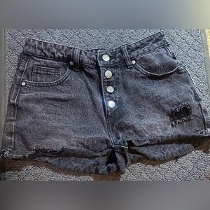 BP Button Fly Distressed Black Jean Shorts waist 26 EUC